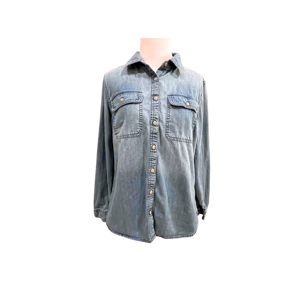 L.L. Bean Classic Blue Denim Jean Heritage Wash Long Sleeve Button-Up Shirt XS